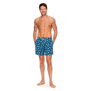 Tom & Teddy Lined Swim Trunks Palm Tree Print UPF50 Swim Suit Shorts mens L